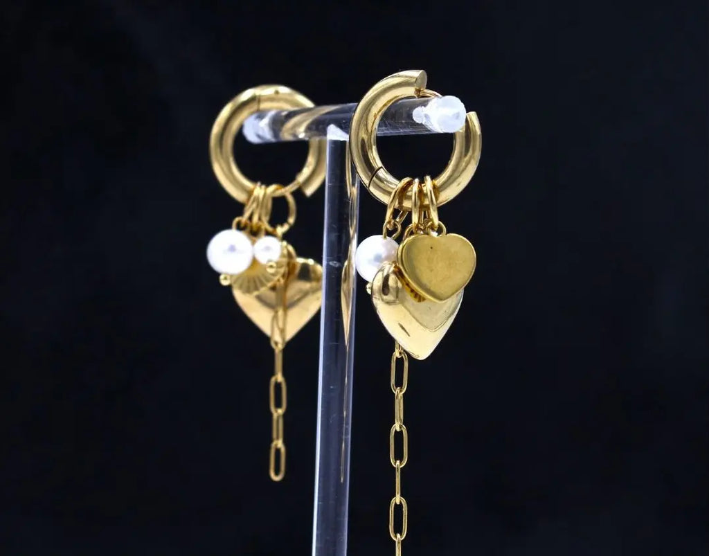 Pendientes Corazones y Perlas